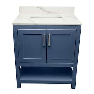 Taos 31 in. W x 22 in. D Bath Vanity in Navy Blue with Quartz Stone Calacatta White Top with White Basin