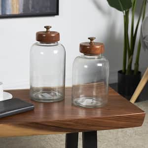 Clear Decorative Glass Canisters with Brown Removable Lids and Antique Knobs (Set of 2)
