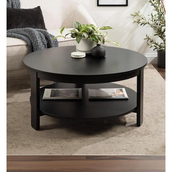 Foxford 34 in. Black Round Wood Veneer/MDF Coffee Table