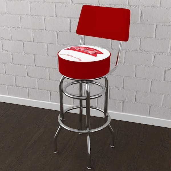Unbranded Coca-Cola Ice Cold Design 31 in. Red Low Back Metal Bar Stool with Vinyl Seat