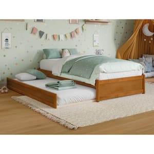 Barcelona Light Toffee Natural Bronze Solid Wood Frame Twin Panel Platform Bed with Twin Trundle