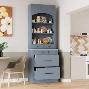 83.7 in. Gray Freestanding Kitchen Pantry with Faux Marble Top and 5-Storage Drawers