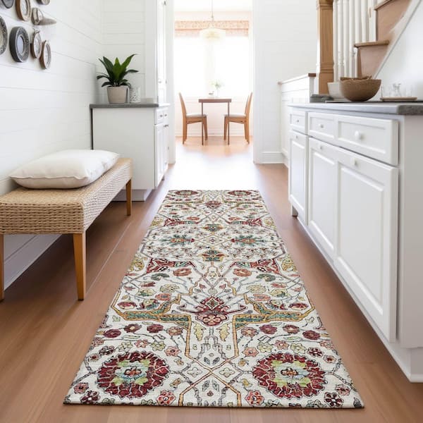 Mayfield Premium Machine Washable Abstract AMF1132 Ivory 2 ft. 3 in. x 7 ft. 6 in. Runner Rug