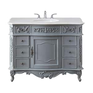 Winslow 45 in. W x 22 in. D x 35 in. H Single Sink Freestanding Bath Vanity in Antique Gray with White Marble Top