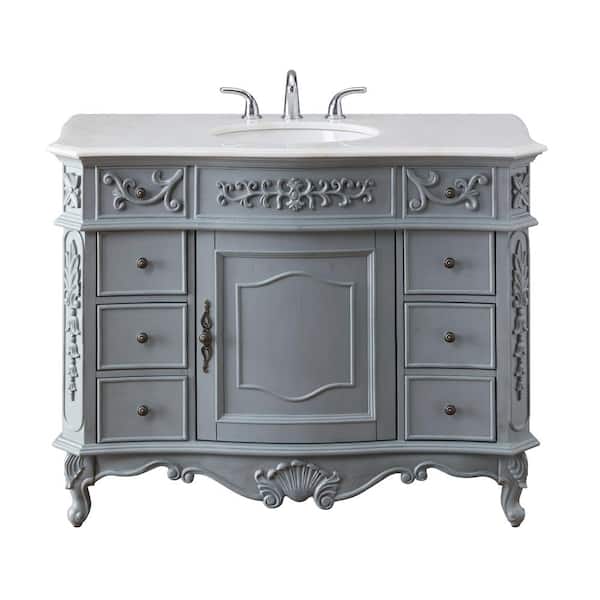 Winslow 45 in. Single Sink Freestanding Antique Gray Bath Vanity with White Marble Top (Assembled)