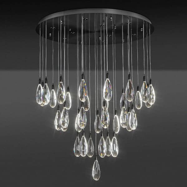 189 in. H 43-Light Black LED Globe Crystal Chandelier Luxury Teardrop Staircase Chandelier for High Ceiling Foyer, Entry