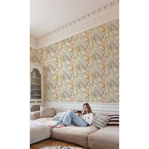 Taupe Light Leaf Motif Tropical 57 sq. ft. Non-Woven Textured Non-pasted Double Roll Wallpaper Wallpaper R7960