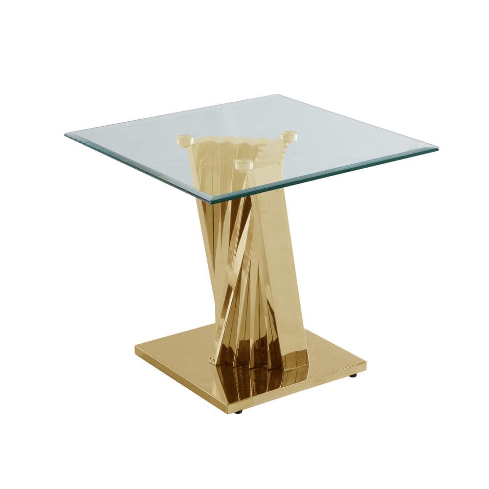 Luxurious Gold Stainless Steel and Clear Glass Coffee & End Table Set