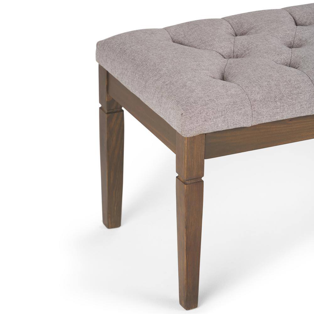 Cloud Grey Linen Tufted Ottoman Bench with Wood Legs