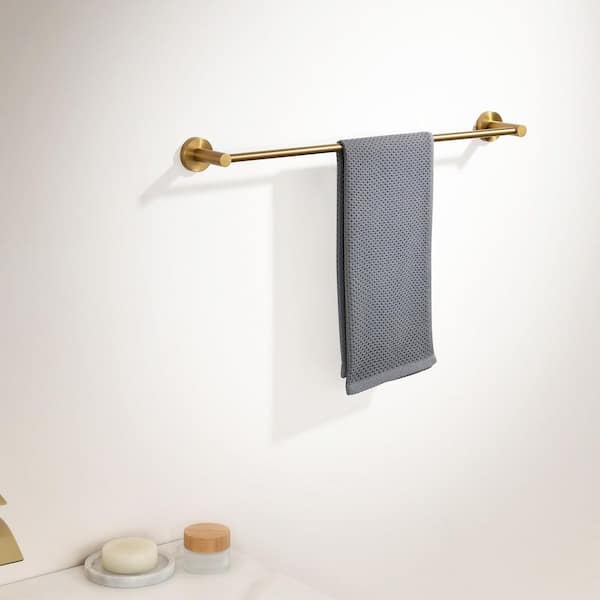 4-Piece Brushed Gold Bathroom Accessories Set with Towel Bar Towel Hook Toilet Paper Holder and Towel Ring
