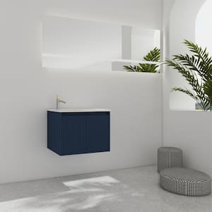 24 in. W Modern Floating Wall-Mounted Bathroom Vanity with Drop-Shaped Resin in Blue
