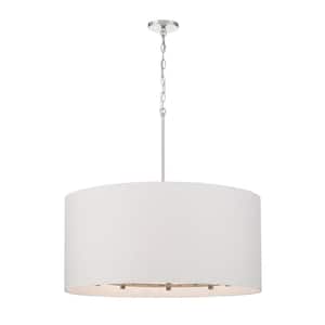 Palmetto 8-Light Polished Nickel Drum Pendant with Woven Papyrus Shade