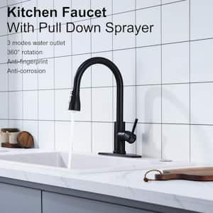 Single Handle Pull Down Sprayer Kitchen Faucet High Arc Stainless Steel Faucet with 3-Function Sprayer in Matte Black