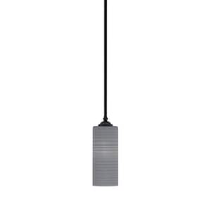 Clevelend 100-Watt 1-Light Black Pendant Mini Pendant Light with Gray Matrix Glass Shade Light Bulb Not Included