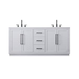 72 in. Double Sink Grey Bath Vanity with White Engineered Marble Top