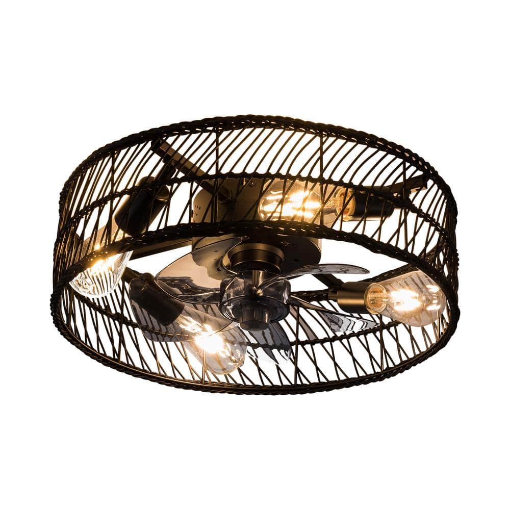 18 in. Indoor Black Low Profile Rattan Caged Ceiling Fan with Remote, No Bulbs Included price history on PriceWatchPro