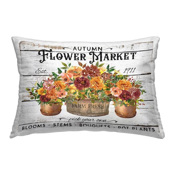 Autumn Flower Market Orange Rectangular Outdoor Throw Pillow