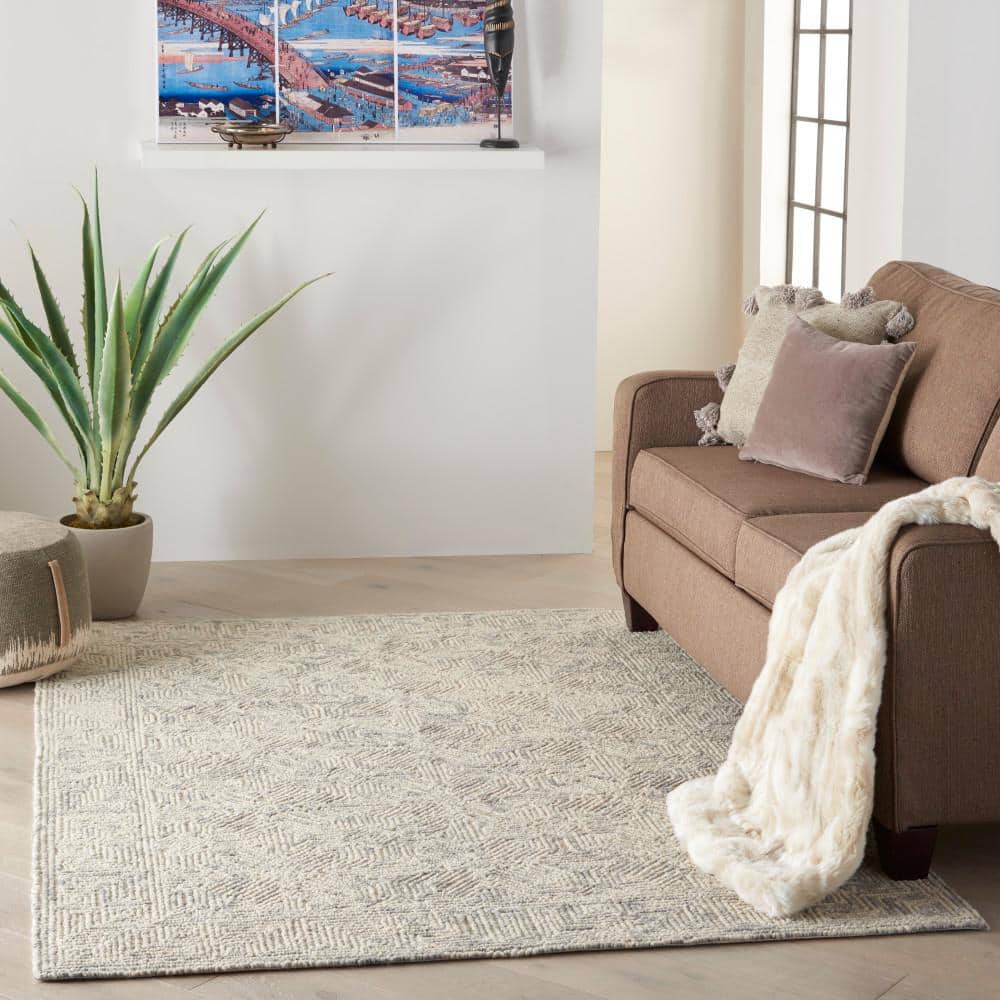 Beige and Grey Hand-Tufted Wool 5' x 7' Area Rug