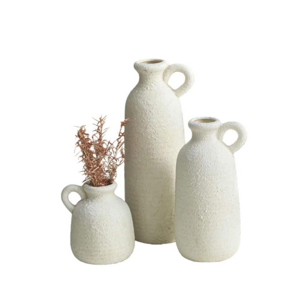 10.43 in. Neutral Rustic Handle Series 6 8 10 in White Ceramic