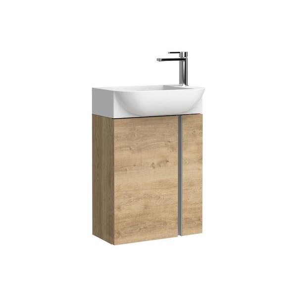 Camilia 17.7 in. W x 12.2 in. D x 25.7 in. H Single Sink Wall Mounted Bath Vanity in Natural Oak with White Ceramic Top