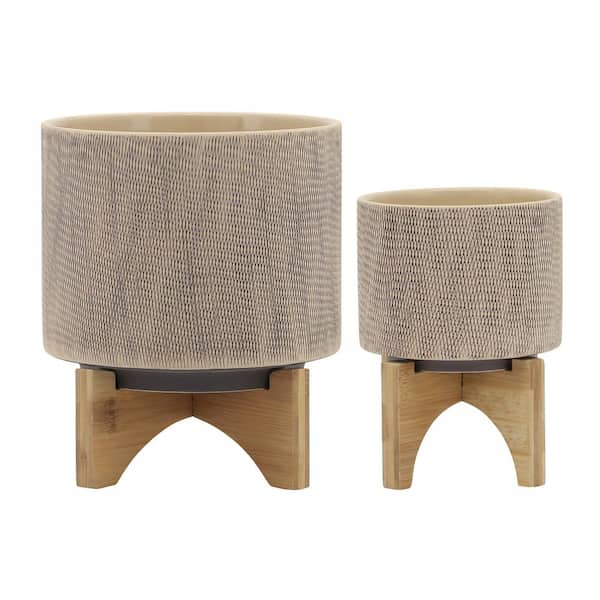 7 in. and 11 in. Tan Garden Ceramic with Stand Planter (2-Pack)