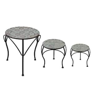 Round Patina metal Short Plant stand set of 3