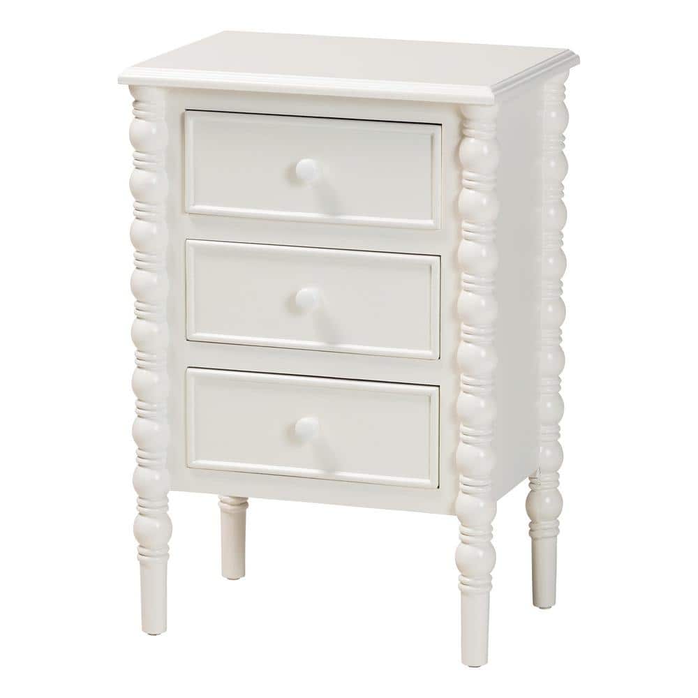Malinda 18.9 in. White Rectangle Wood End Table with 3-Drawers - thumbnail 3