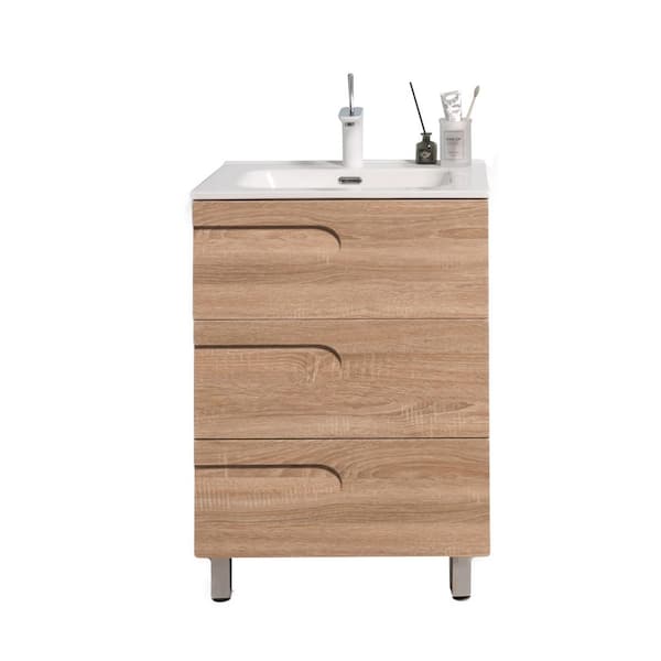 Joy 24 in. Single Sink Maple Bath Vanity with White Porcelain Top (Assembled)