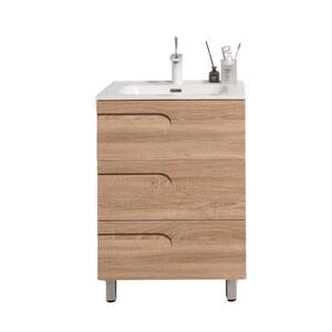 Joy 24 in. W x 18.25 in. D x 33.5 in. H Integrated Porcelain Bathroom Vanity in Maple with White Top