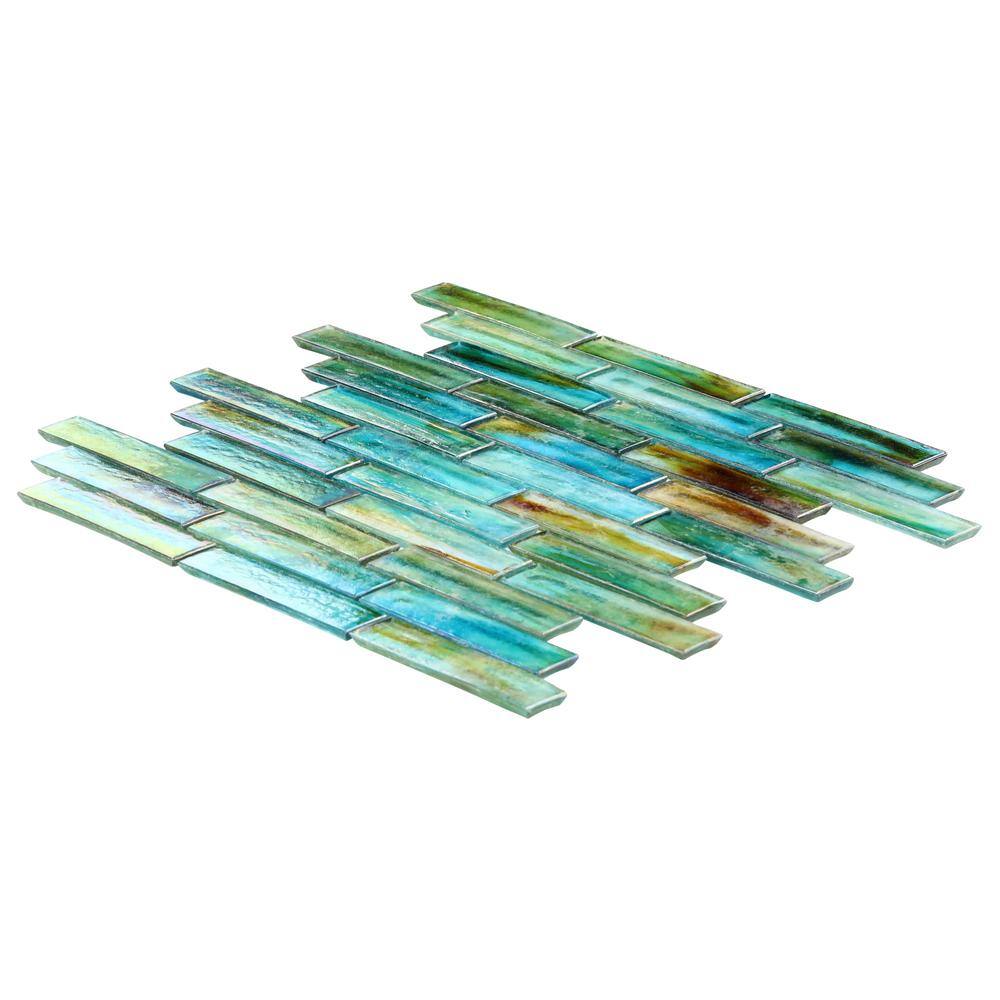 Lagoon Green Polished Glass Brick Joint Mosaic Wall Tile