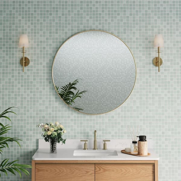 ANGELES HOME 36 in. W x 36 in. H Round Framed Wall Bathroom Vanity Mirror Decor Mirror in Brushed Gold
