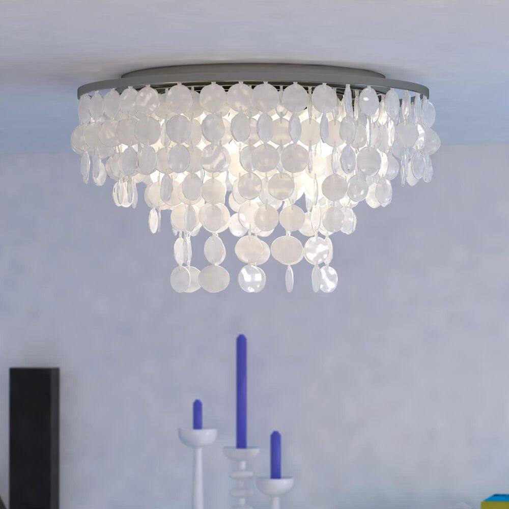 Elsa Satin Nickel 24" Capiz Shell Flush Mount Ceiling Light