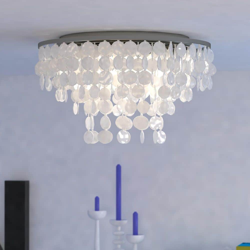 Elsa Satin Nickel 24" Capiz Shell Flush Mount Ceiling Light