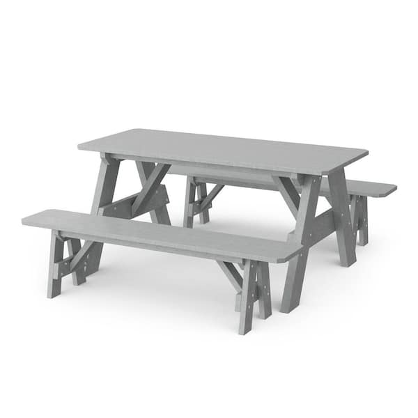 Wildridge Heritage 72 in. Light Gray Rectangle HDPE Plastic Picnic Table with Detached Benches Seats 6 People