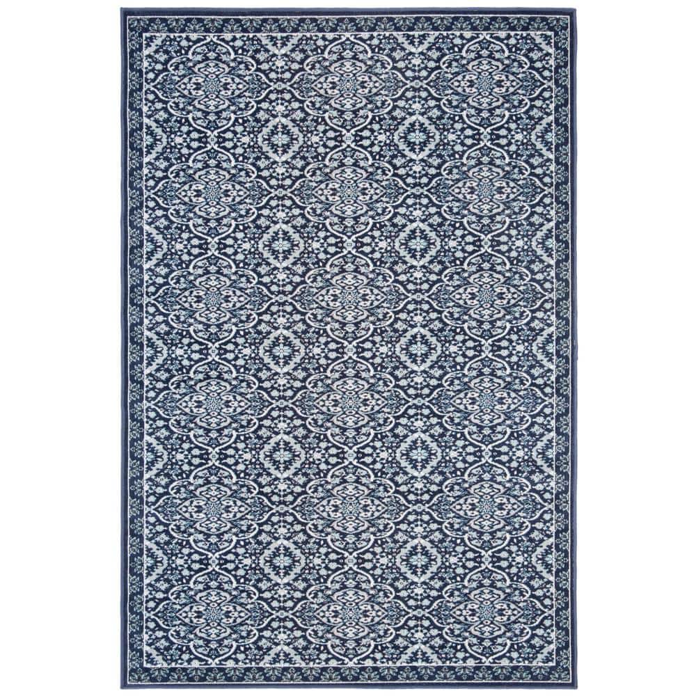 Montage Navy/Ivory 9 ft. x 12 ft. Border Indoor/Outdoor Patio  Area Rug