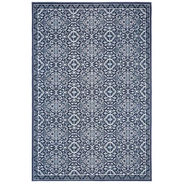 Montage Navy/Ivory 9 ft. x 12 ft. Border Indoor/Outdoor Patio  Area Rug
