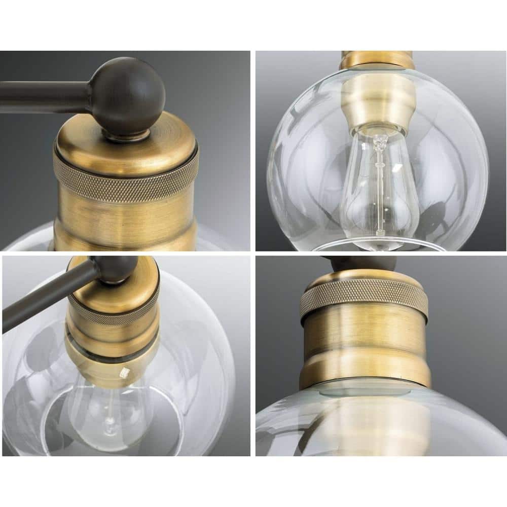Antique Bronze 2-Light Bath Vanity with Clear Glass Shades