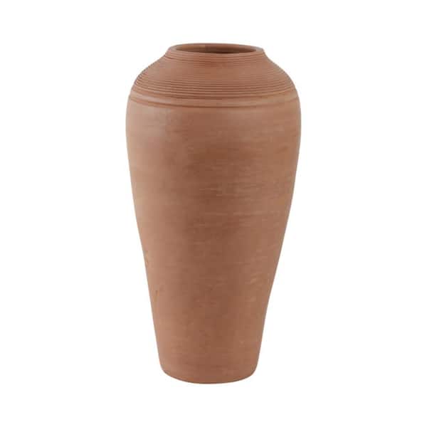 16 in. Brown Ceramic Cylinder Ribbed Decorative Floor Vase
