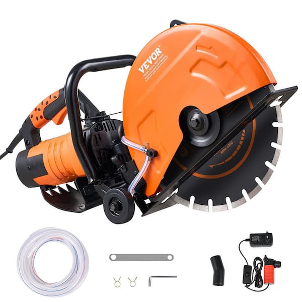 Electric Concrete Saw, 14in., 2600W Circular Cutter with 5in. Adjustable Depth, Includes Water Line, 28 in. x 9 in.