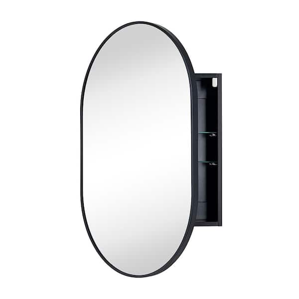20-in x 30-in Surface Mount Black Mirrored Oval Medicine Cabinet