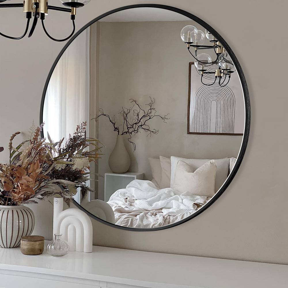 Sxiawe 24 in. W x 24 in. H Medium Round Aluminum Frame Wall Mounted Wall  Mirror Vanity Mirror LOM-60-BK-2B - The Home Depot