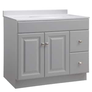 Wyndham 37 in. 2-Door 2-Drawer Bathroom Vanity in Gray with Cultured Marble Solid White Top (Ready to Assemble)