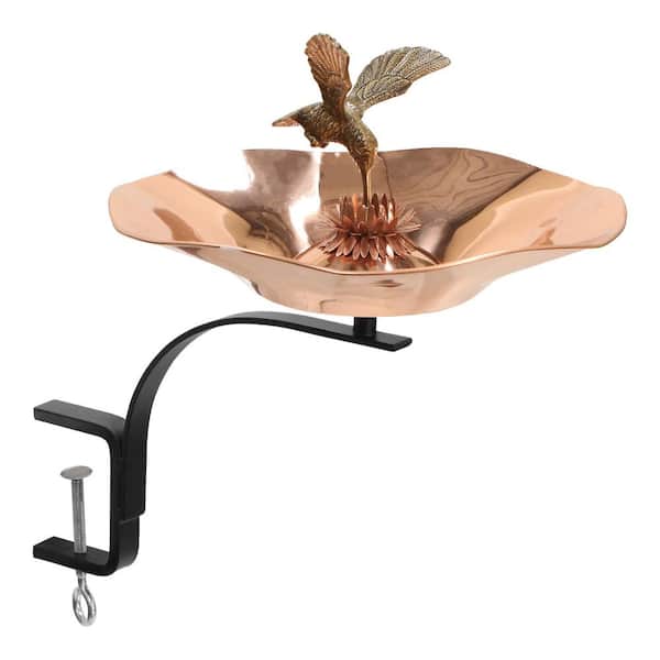 Achla Designs Hummingbird Birdbath Bowl With Rail Mount Bracket, 13.25 in. Dia. Copper Plated