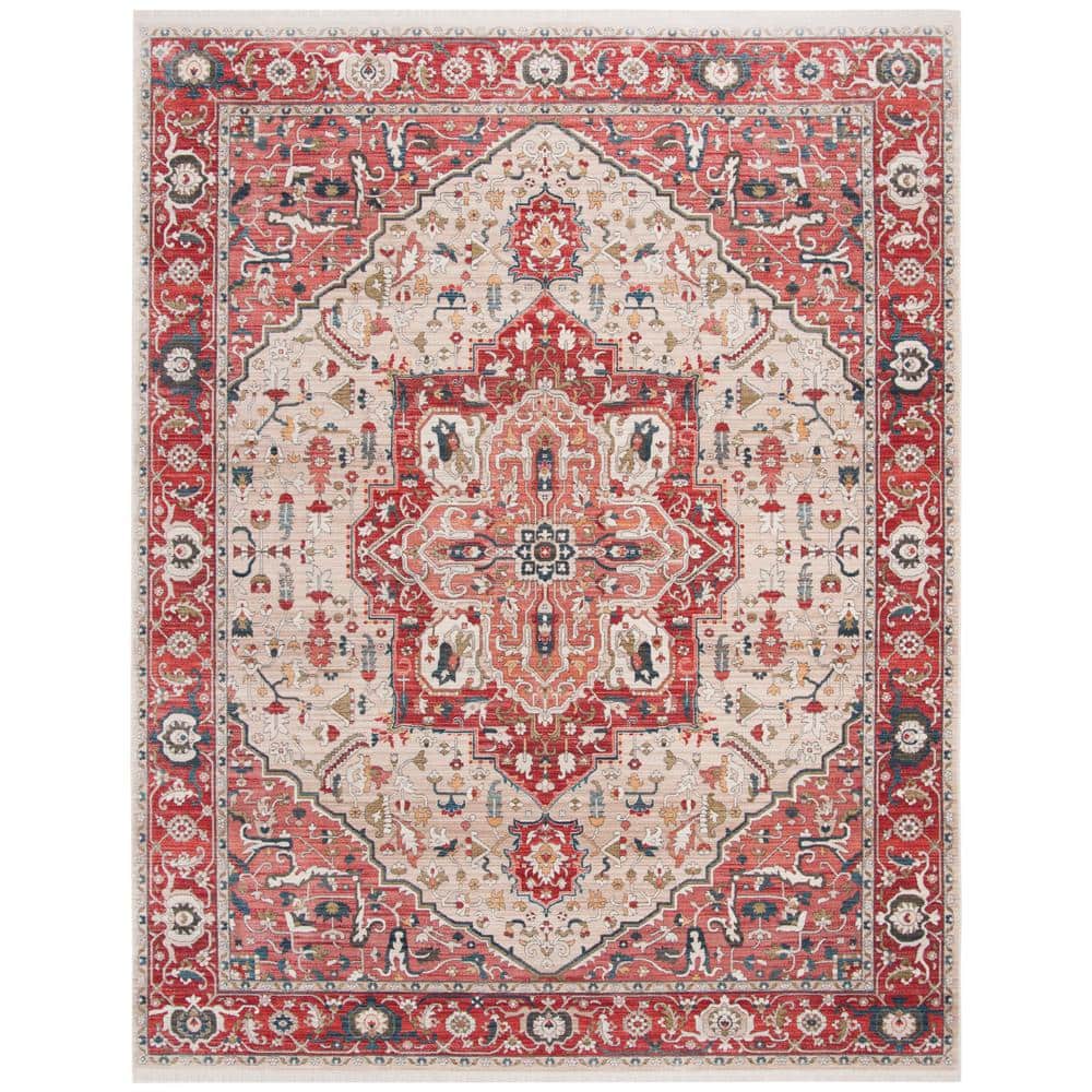 Red and Ivory Hand-Knotted Synthetic Persian Rug, 8' x 10'