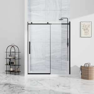 Obsidian 48 in. W x 74 in. H Single Sliding Frameless Shower Door in Matt Black with Clear 5/16 in. Glass