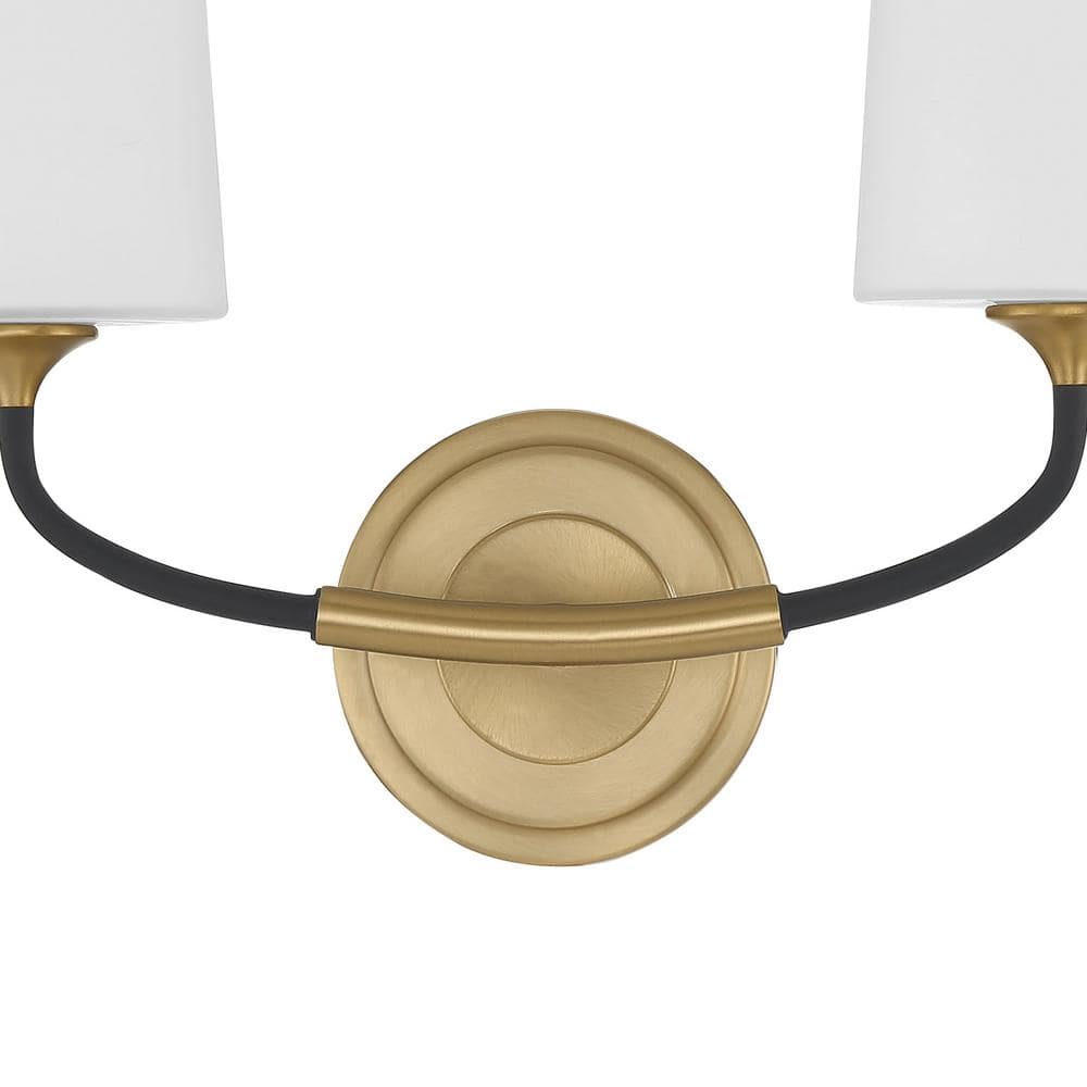 Niles Black and Gold 2-Light Sconce with White Glass Shades