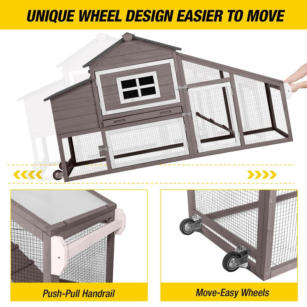 Gray and White Wooden Mobile Chicken Coop with Run
