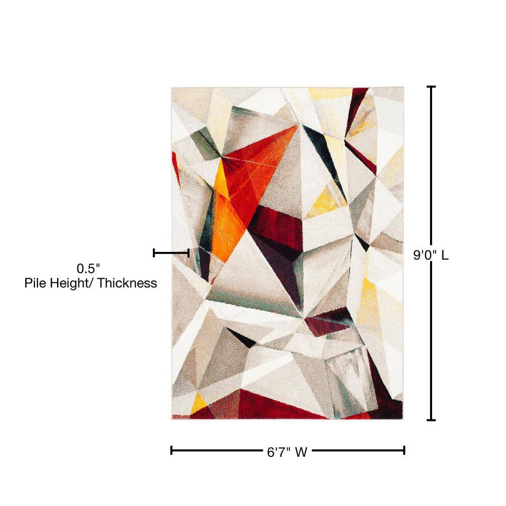 Porcello Light Grey and Orange Floral Synthetic Area Rug