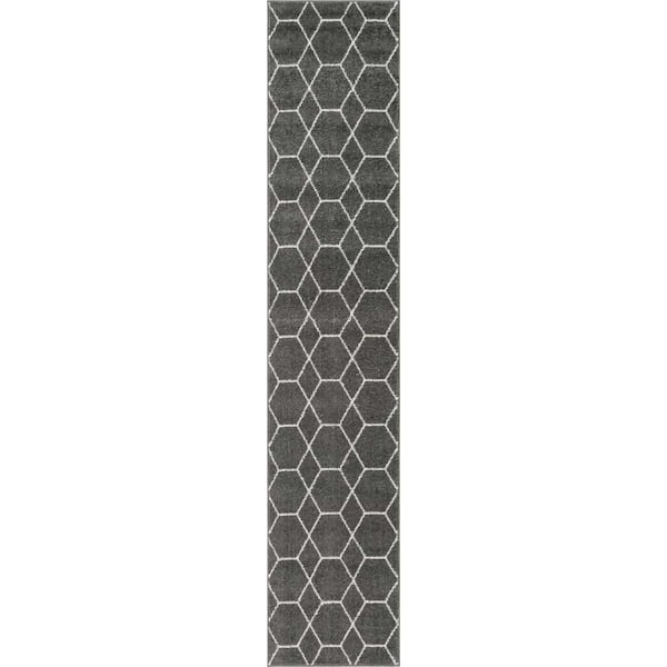 Unique Loom Trellis Frieze Geometric Dark Gray 2 ft. x 10 ft. Area Rug