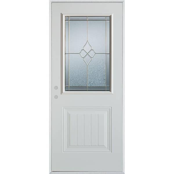 Stanley Doors 32 in. x 80 in. Geometric Brass 1/2 Lite 1-Panel Painted White Right-Hand Inswing Steel Prehung Front Door